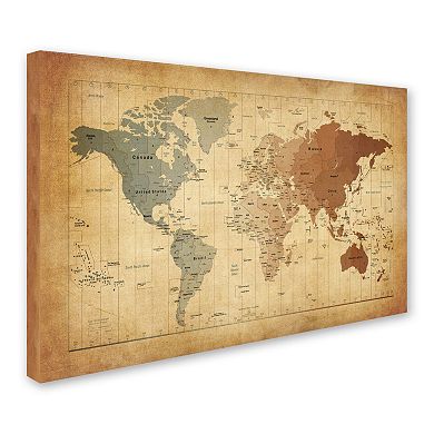 "Time Zones Map of the World" Canvas Wall Art