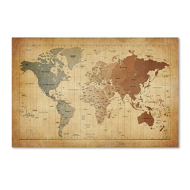 "Time Zones Map of the World" Canvas Wall Art