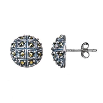 Tori Hill Marcasite Sterling Silver Button Stud Earrings