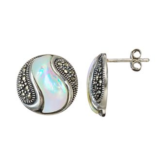 Tori Hill Mother-of-Pearl & Marcasite Sterling Silver Swirl Stud Earrings