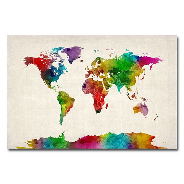 Water Color World Map Ii Canvas Wall Art