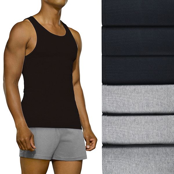 Fruit of the Loom Tank Tops - 8 Pack of Black & Grey - Large 