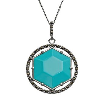 Tori Hill Simulated Turquoise & Marcasite Sterling Silver Geometric Pendant Necklace