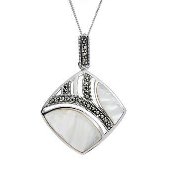 Tori Hill Mother-of-Pearl & Marcasite Sterling Silver Geometric Pendant Necklace
