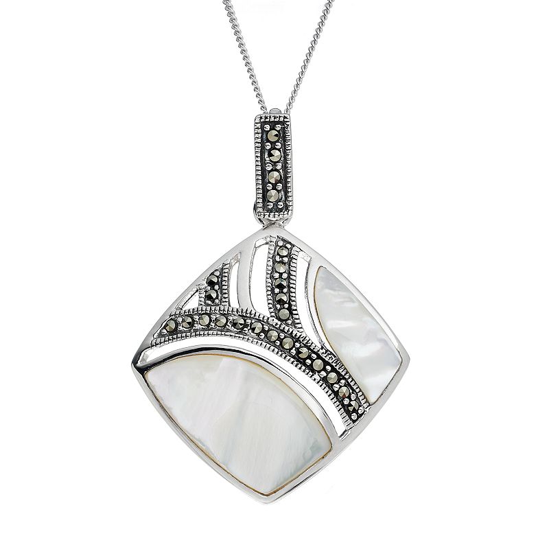 Tori Hill Mother-of-Pearl & Marcasite Sterling Silver Geometric Pendant Necklace, Women's, Size: 18", Grey