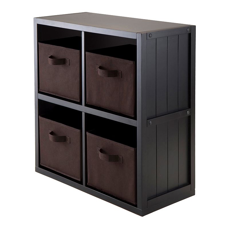 Winsome Timothy 5-piece 4-Cube Storage Shelf and Basket Set, Black, Furnitu