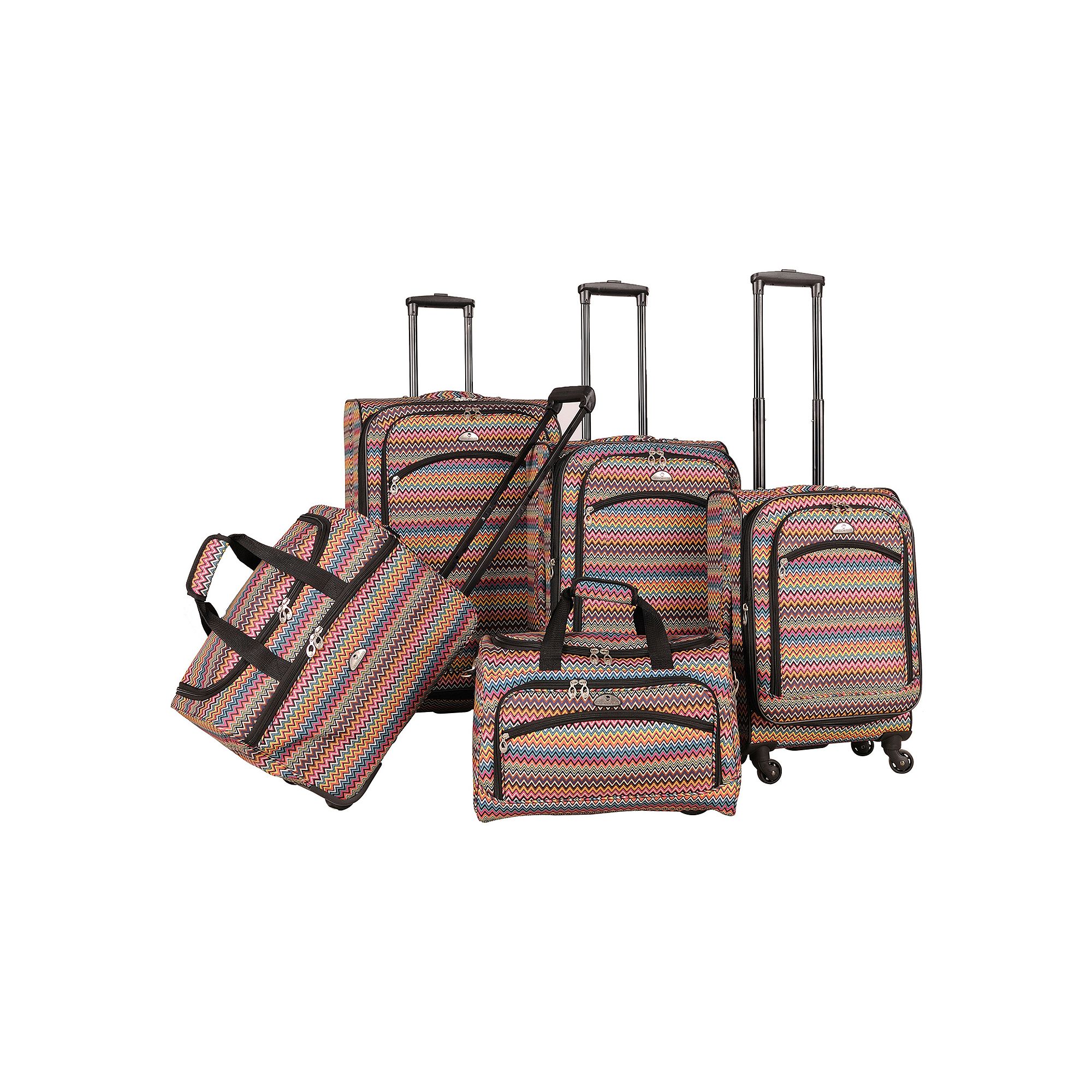 American Flyer Gold Coast 5-Piece Spinner Luggage Set, Multicolor