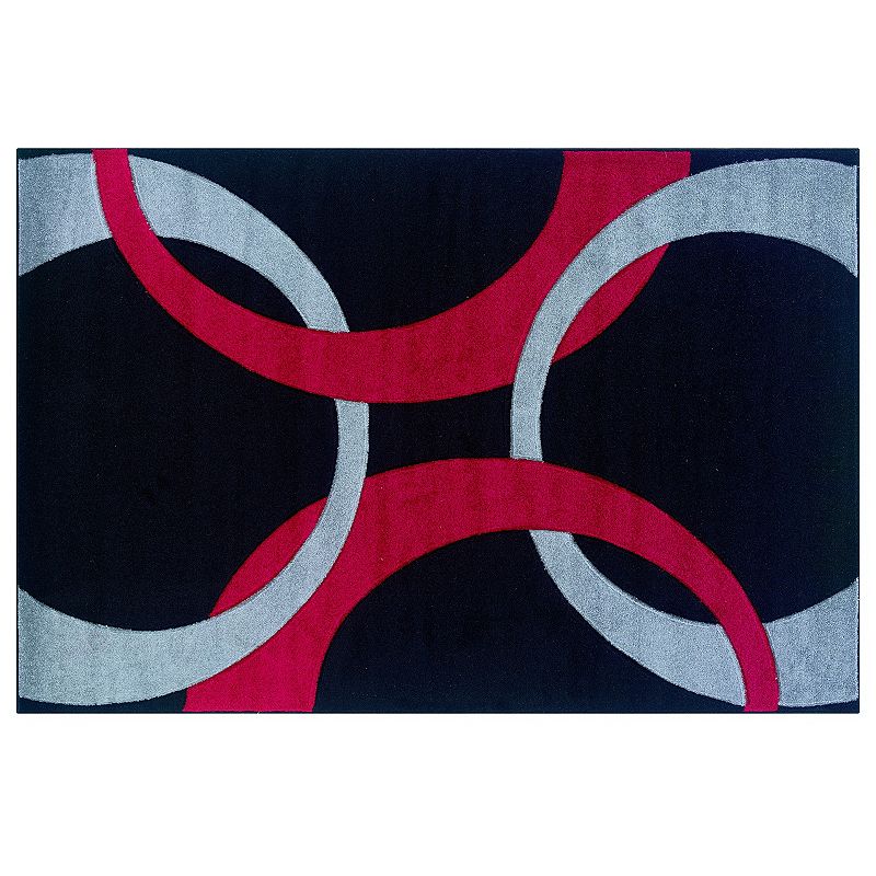 Linon Corfu Collection Circles Rug, Black, 8X10 Ft