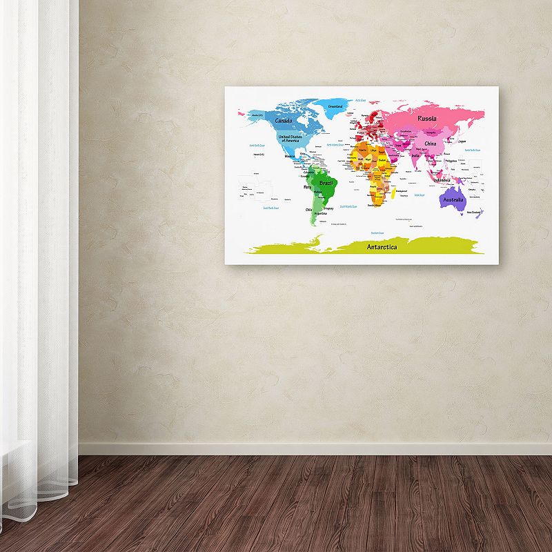 World Map for Kids II Canvas Wall Art, Multicolor, 35X47