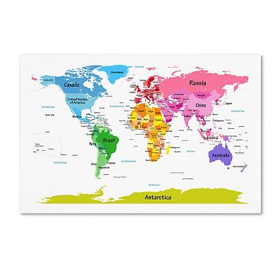 "World Map for Kids II" Canvas Wall Art