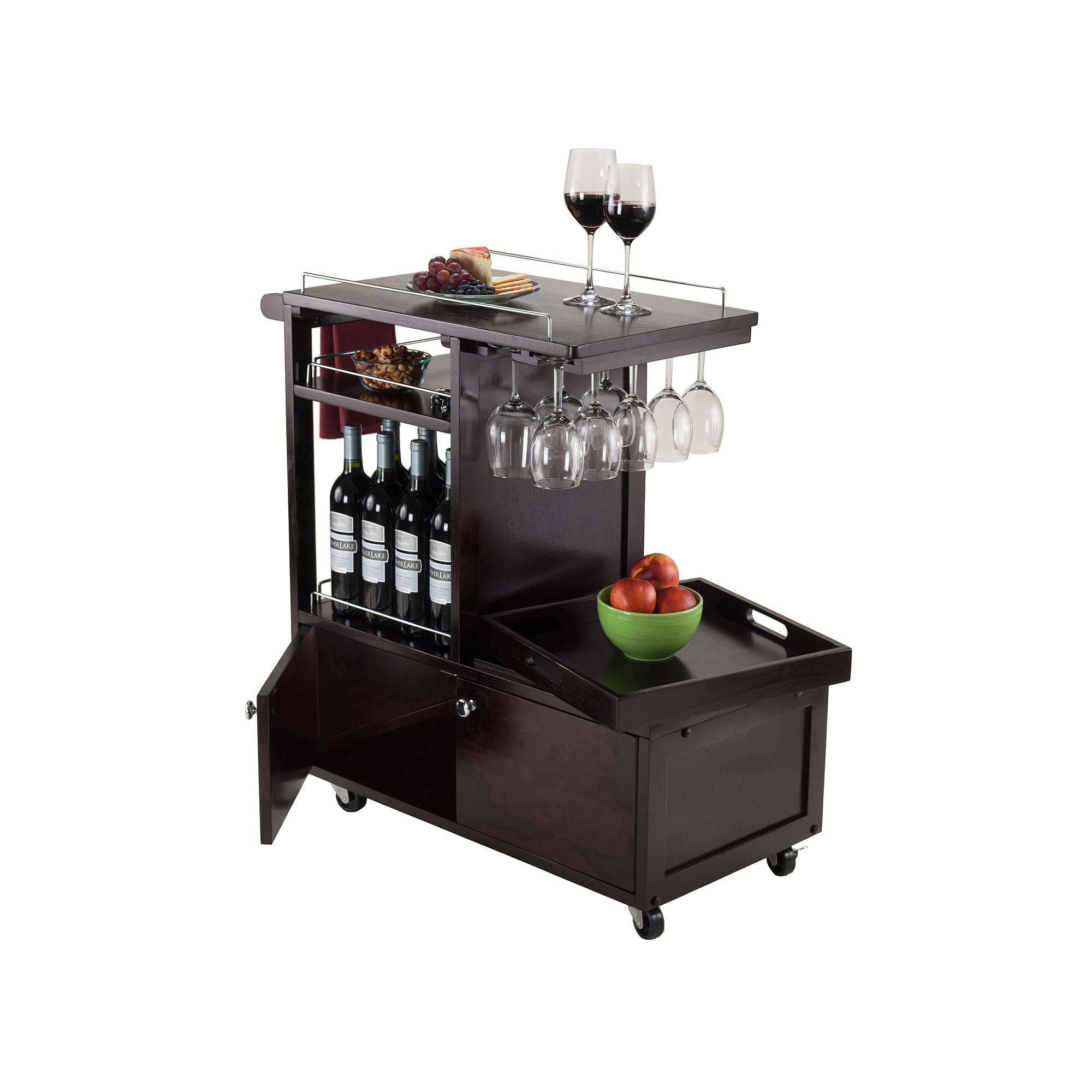 Winsome Galen Entertainment Wine Cart, Brown