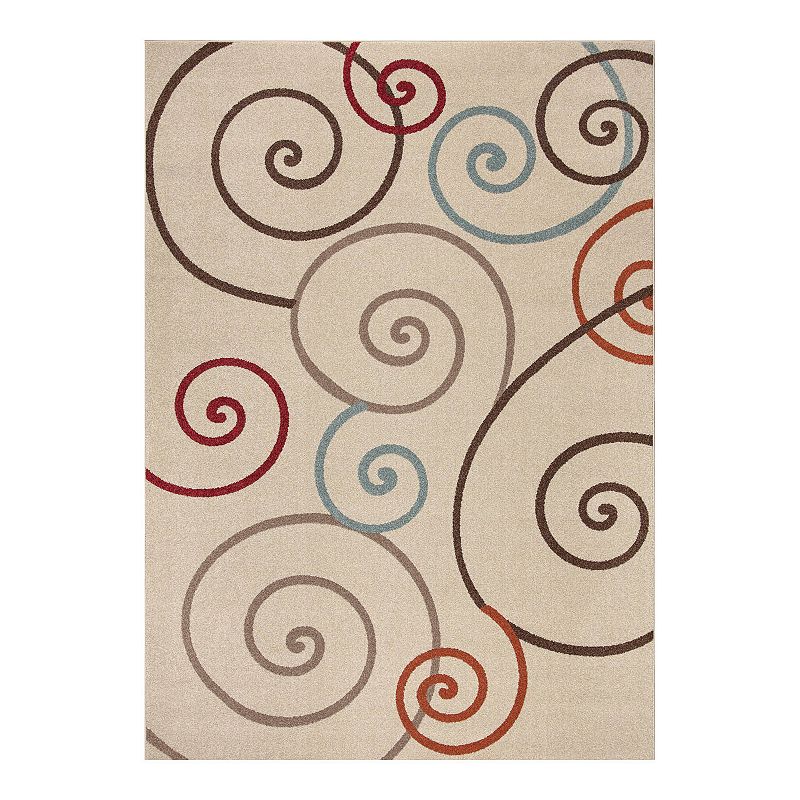 Merinos Talya Scroll Rug, White, 5Ft Rnd