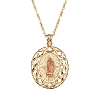 14k Gold Two Tone Our Lady of Guadalupe Pendant Necklace