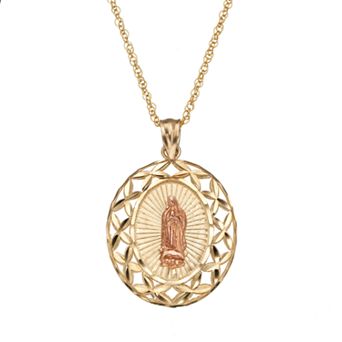 14k Gold Two Tone Our Lady of Guadalupe Pendant Necklace