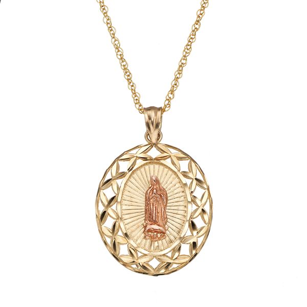 14k Gold Two Tone Our Lady Of Guadalupe Pendant Necklace