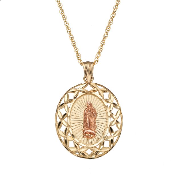 Gold Plated Tri Color Our Lady of Guadalupe Virgin Mary Basket