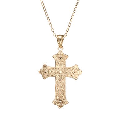 14k Gold Two Tone Filigree Cross Pendant Necklace