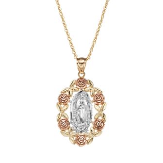 14k Gold Tri-Tone Our Lady of Guadalupe Pendant Necklace