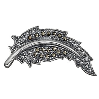 Tori Hill Marcasite Sterling Silver Feather Pin