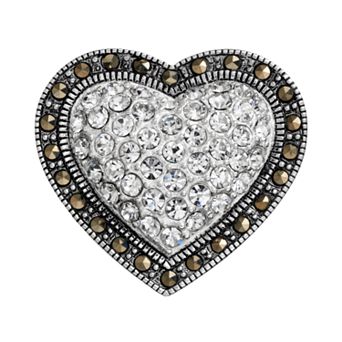 Tori Hill Crystal & Marcasite Sterling Silver Heart Pin