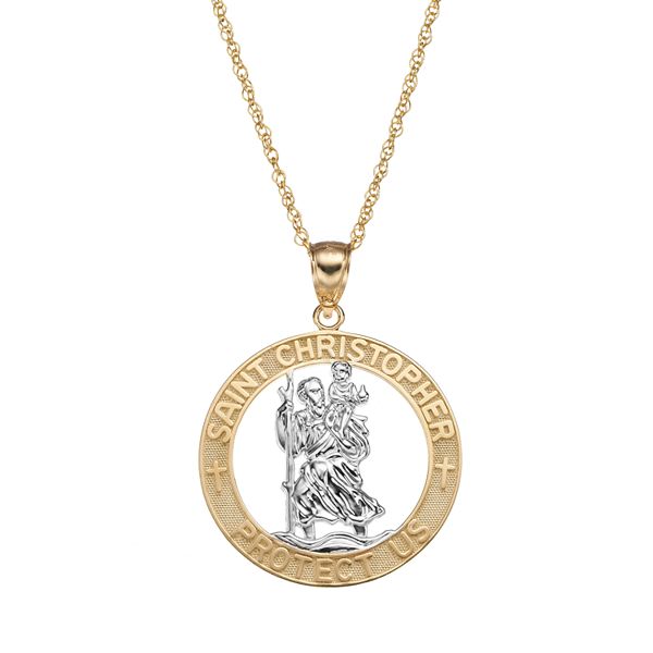 Religious Pendants - The Saint Christopher Protect US Oval Sterling Silver Pendant Necklace Gold M | Factory Direct Jewelry