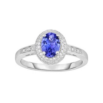 Tanzanite and Diamond Accent Sterling Silver Halo Ring