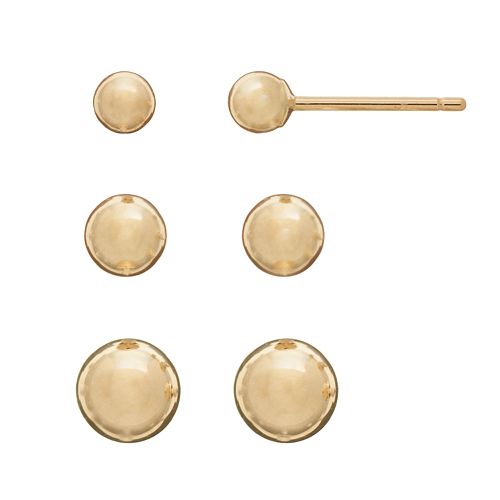 14k Gold Ball Stud Earring Set