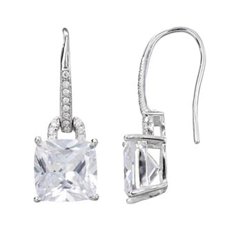 Cubic Zirconia Sterling Silver Square Drop Earrings