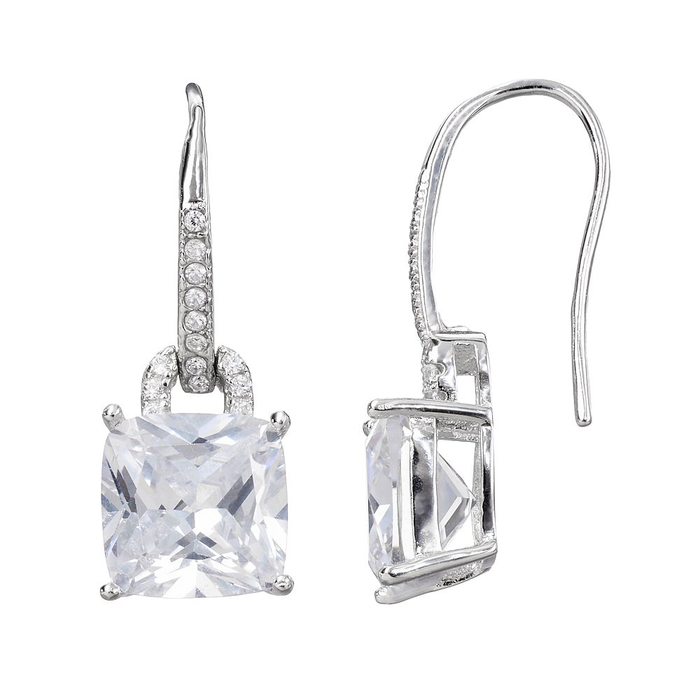 Silver Square/Diamond Dangly Earrings 