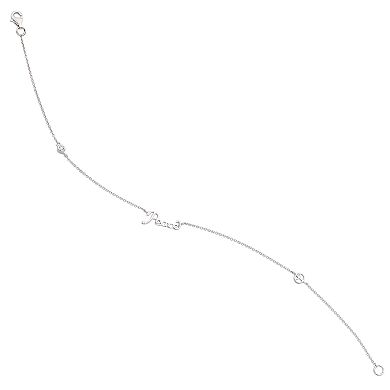 Cubic Zirconia Sterling Silver "Peace" Anklet