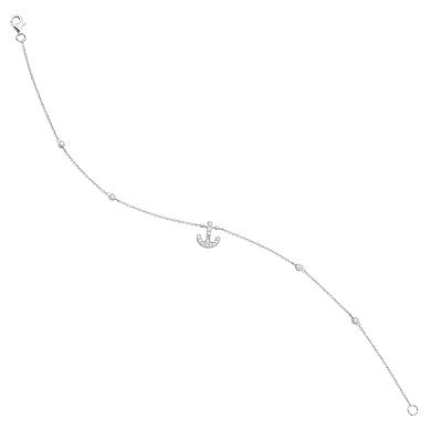 Cubic Zirconia Sterling Silver Anchor Anklet