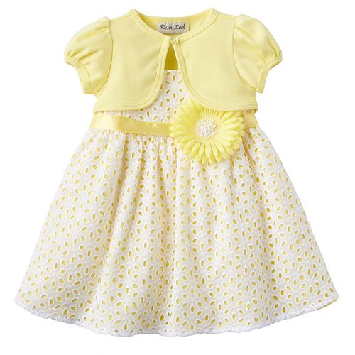 Rare Editions Eyelet Dress & Shrug Set Baby Girl