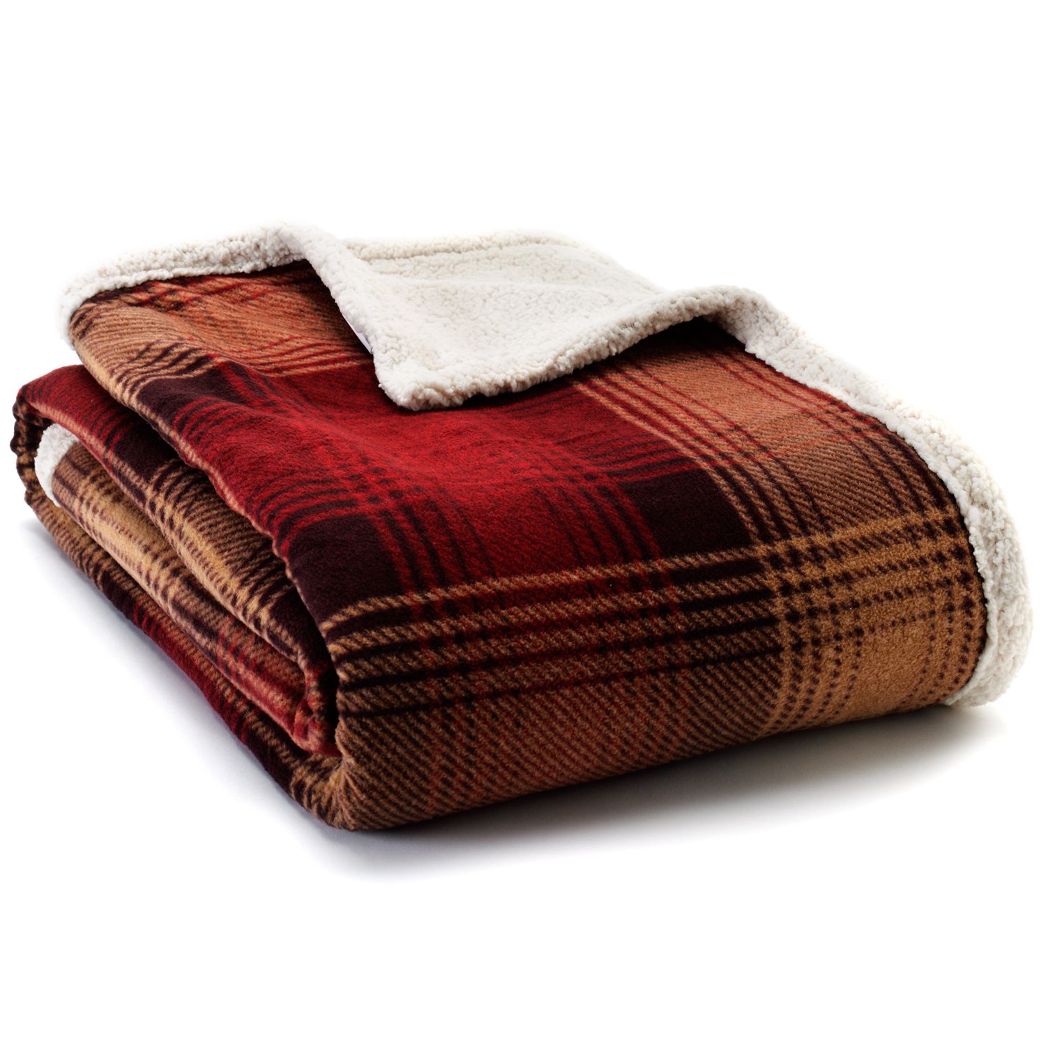 Couverture Double Face Eddie Bauer - Marron à Carreaux Avec Doublure Sherpa - 56 X 48 Pouces