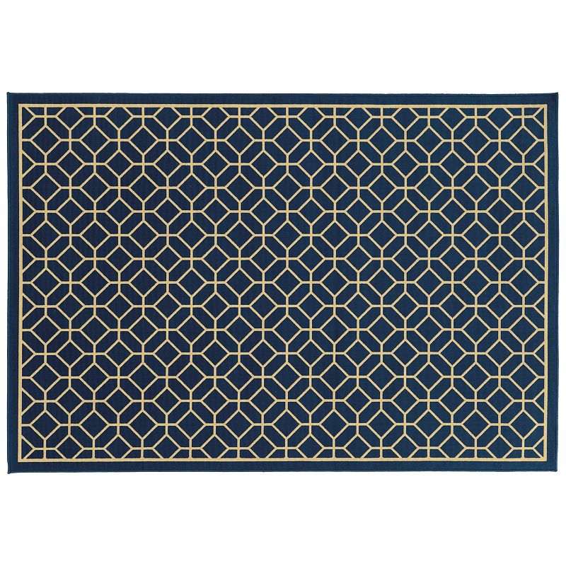 StyleHaven River Geometric Trellis Indoor Outdoor Rug, Dark Blue, 8.5X13 Ft