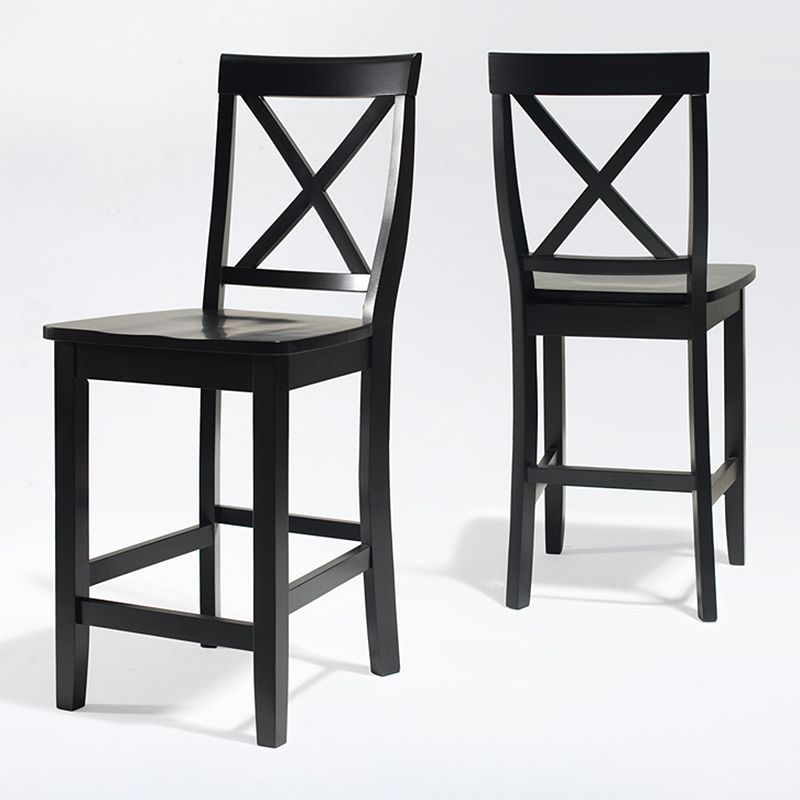 24" 2pc X-Back Counter Height Barstools Black - Crosley: Hardwood Frame, Non-Upholstered, Fixed Seat