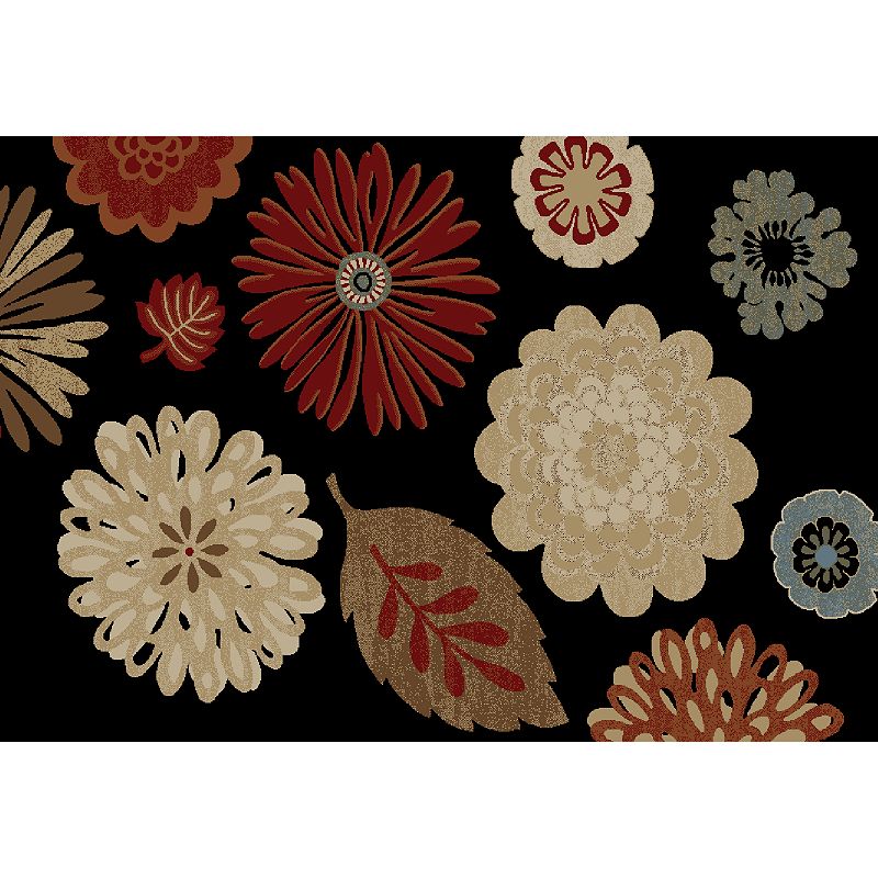 Merinos Kaleidoscope Floral Rug, Black, 5X7.5 Ft