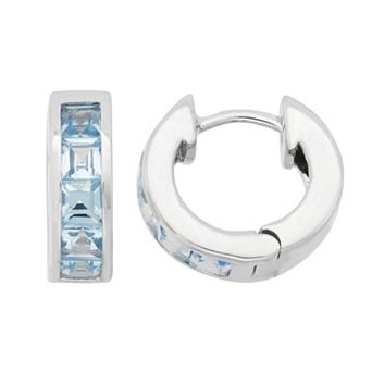 Lab-Created Aquamarine Sterling Silver Huggie Hoop Earrings