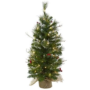 nearly natural 3-ft. Pre-Lit Berries Artificial Christmas Tree