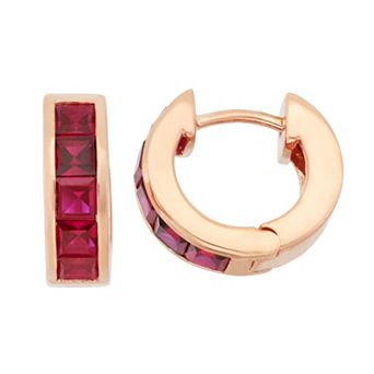 Lab-Created Ruby 14k Rose Gold Over Silver Huggie Hoop Earrings