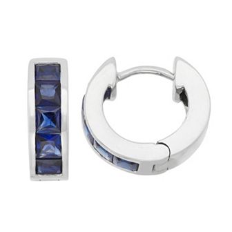 Lab-Created Sapphire Sterling Silver Huggie Hoop Earrings