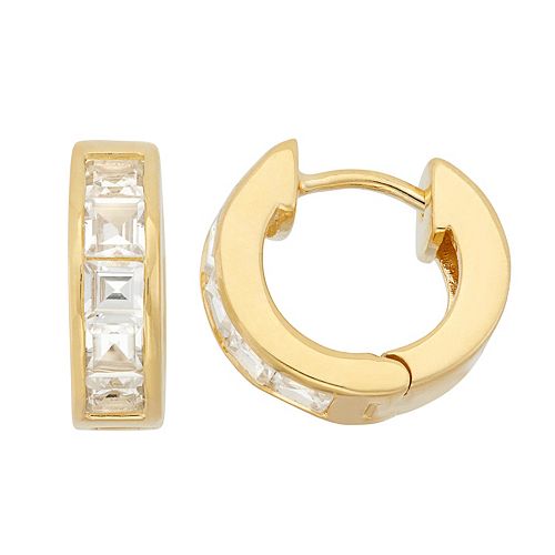 Lab-Created White Sapphire 14k Gold Over Silver Huggie Hoop Earrings