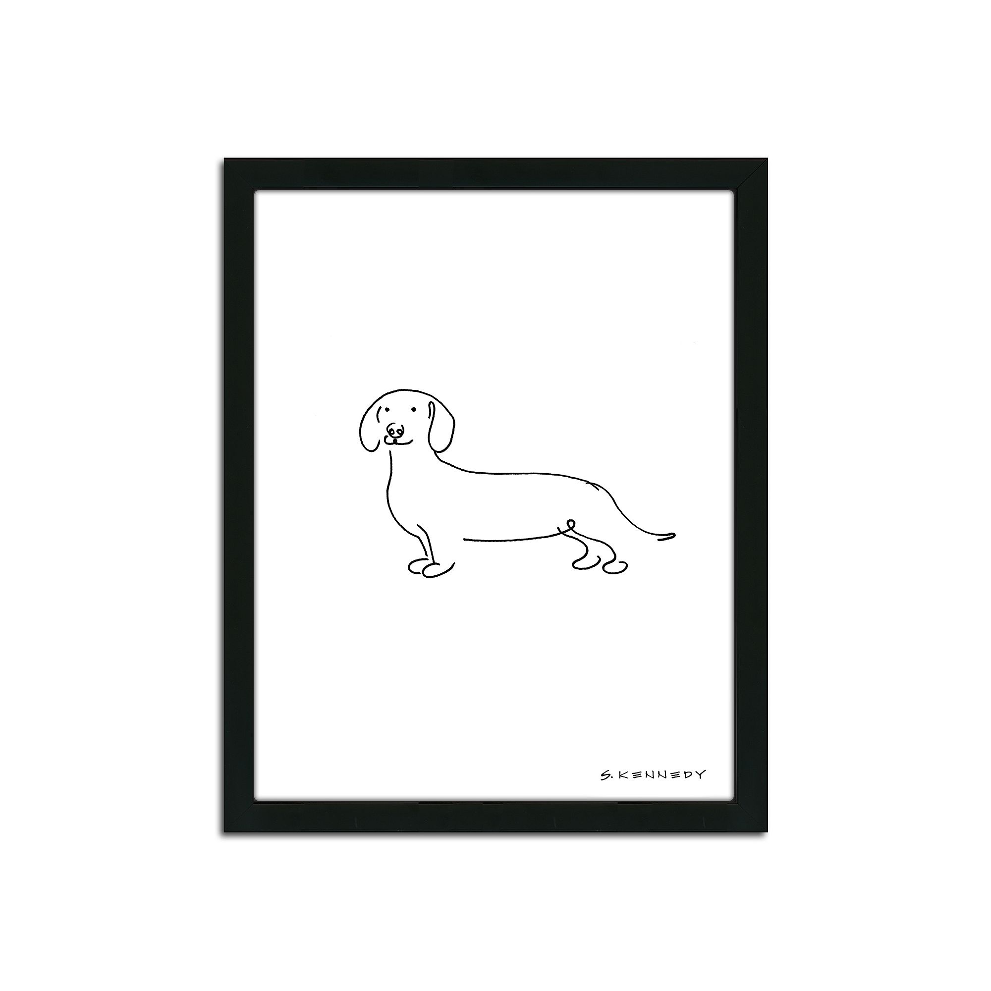 Dachshund Line Drawing Framed Wall Art, Multicolor