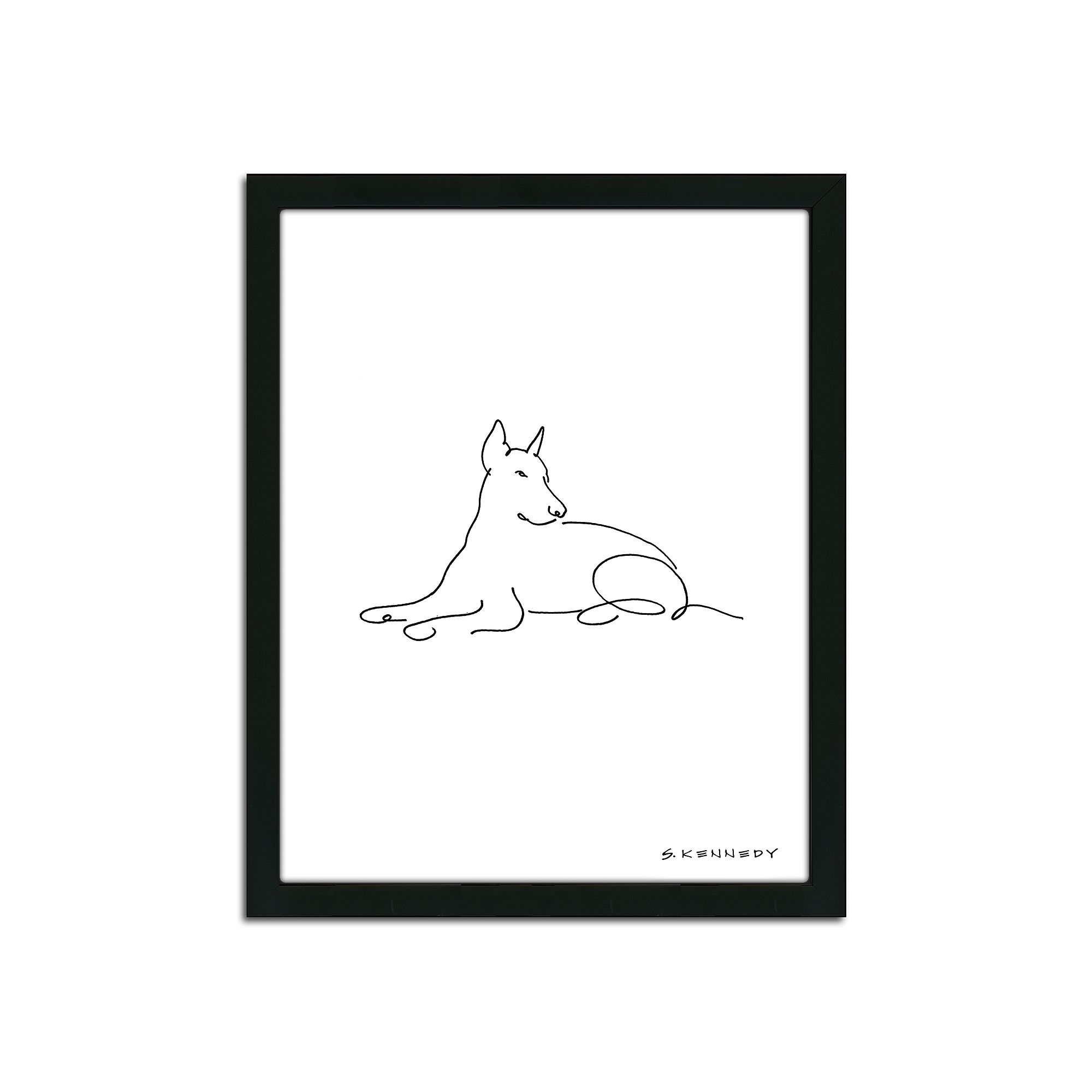 Doberman Line Drawing Framed Wall Art, Multicolor