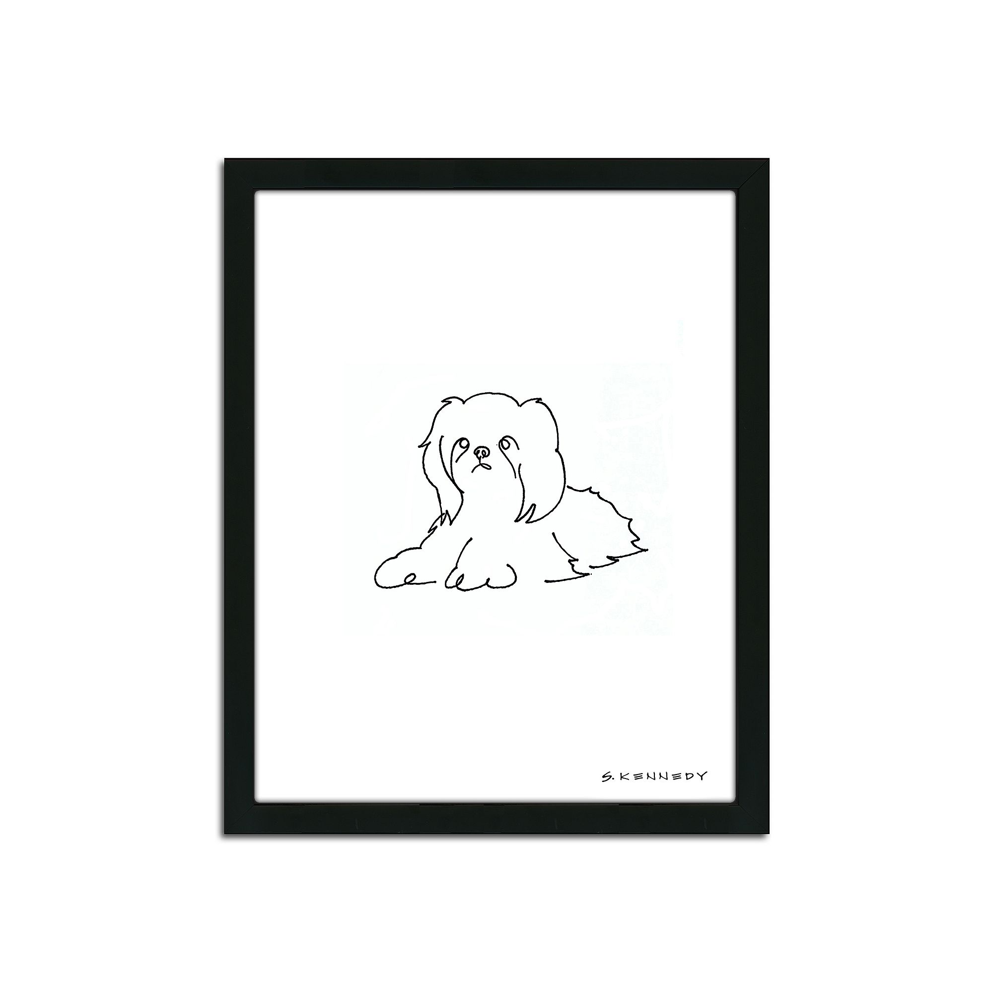 Shih Tzu Line Drawing Framed Wall Art, Multicolor