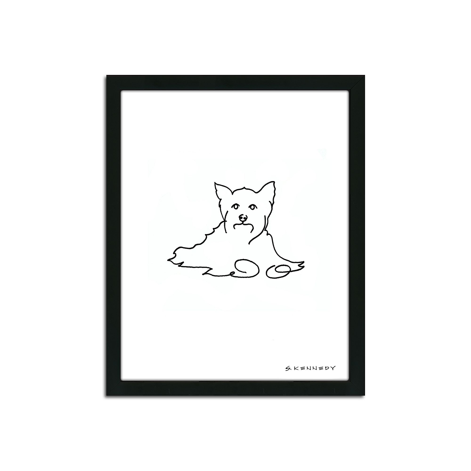 Yorkie Line Drawing Framed Wall Art, Multicolor