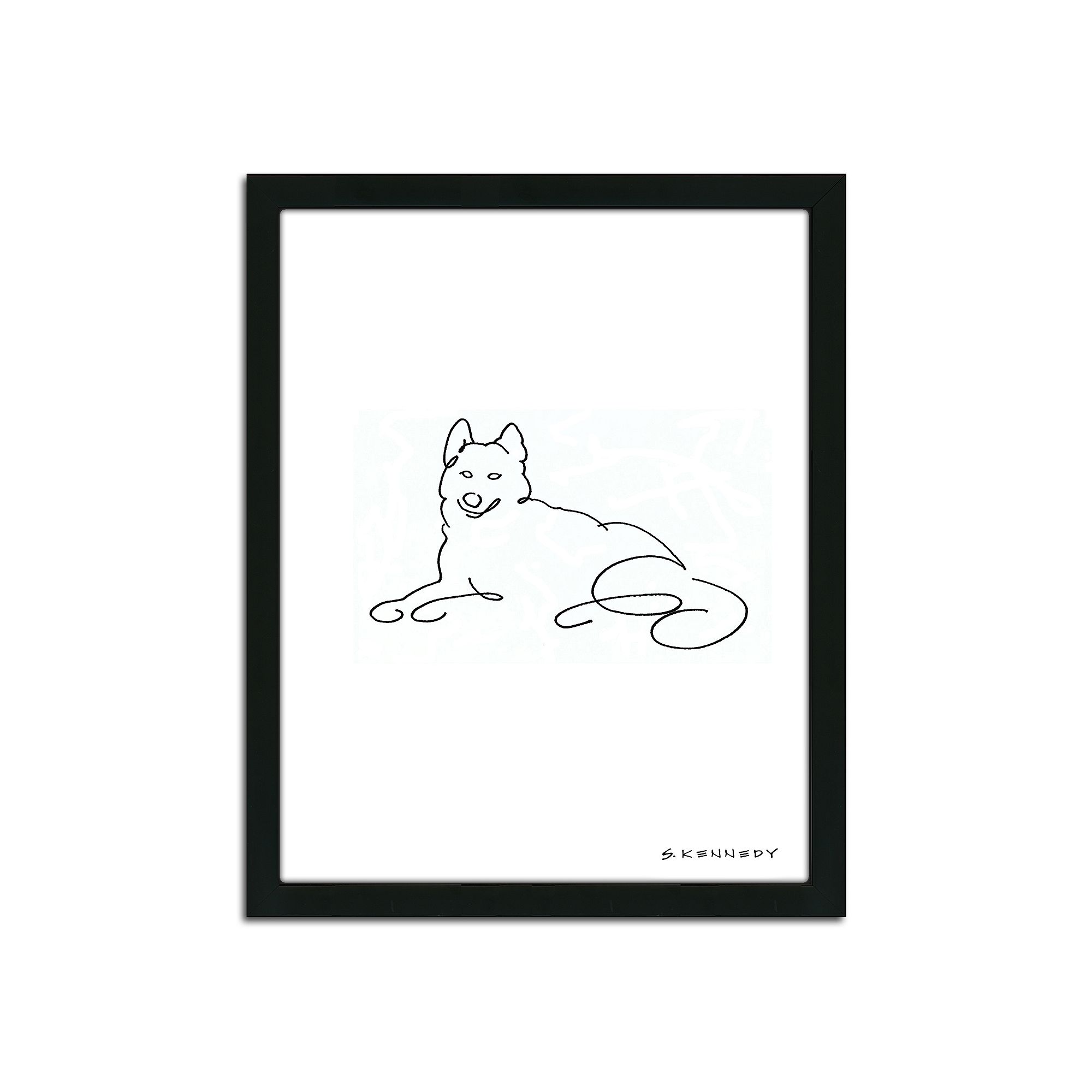 Husky Line Drawing Framed Wall Art, Multicolor