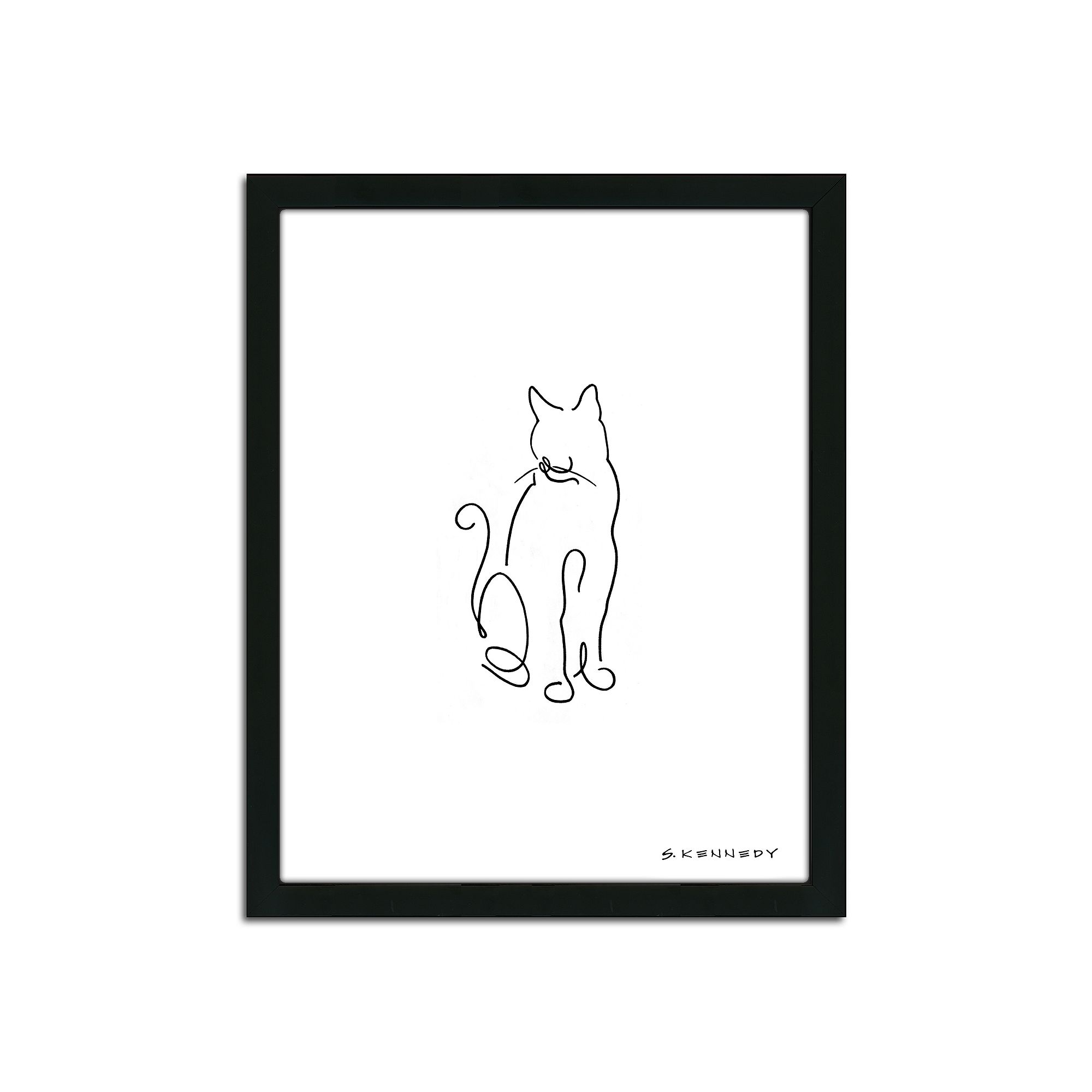 Cat Line Drawing Framed Wall Art, Multicolor