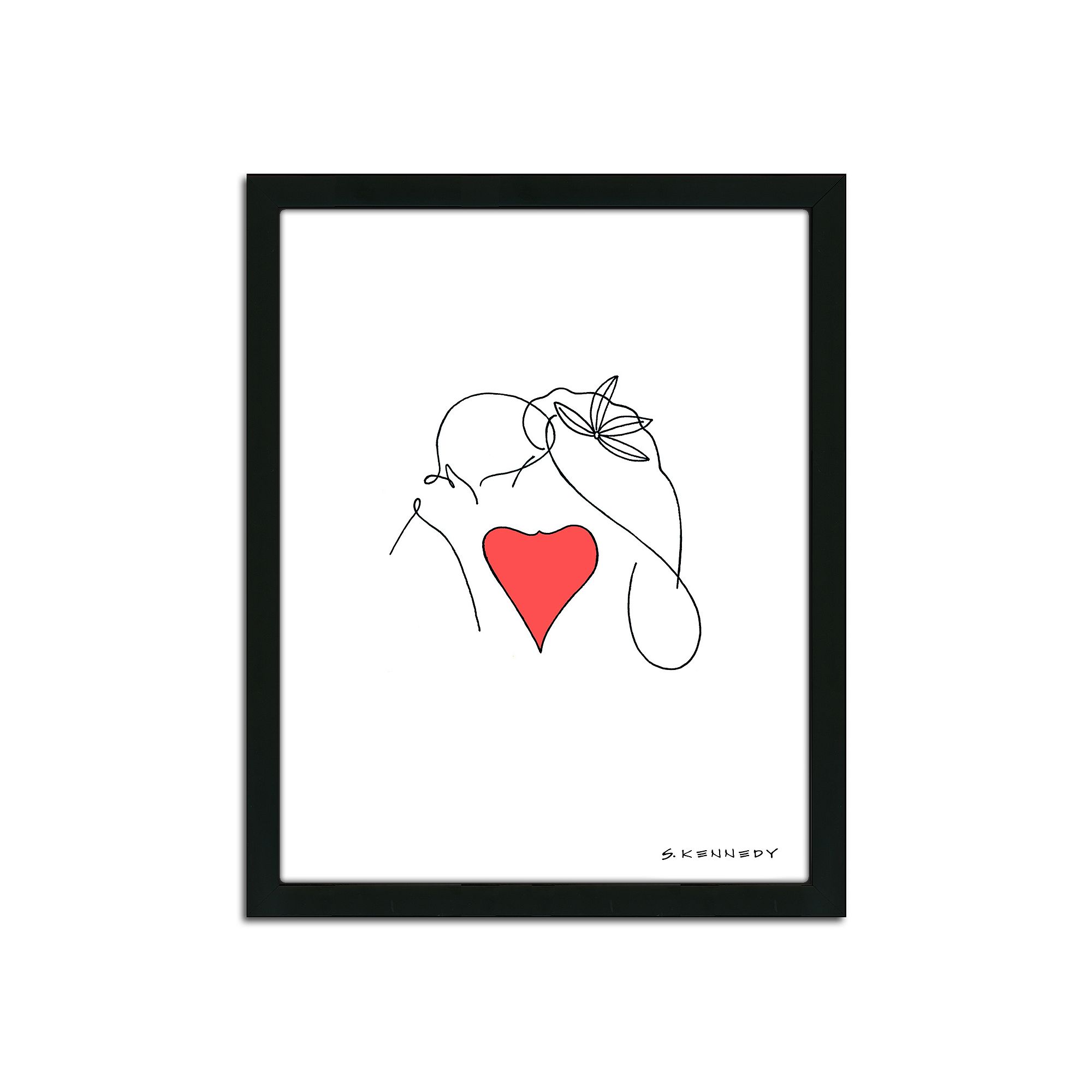 Kiss Line Drawing Framed Wall Art, Multicolor