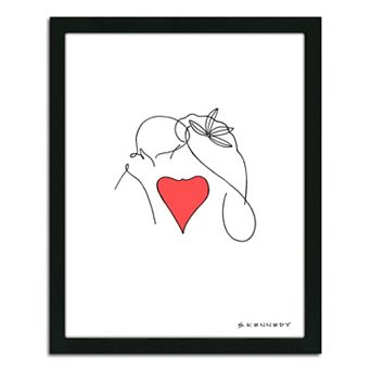 ''Kiss Line Drawing'' Framed Wall Art