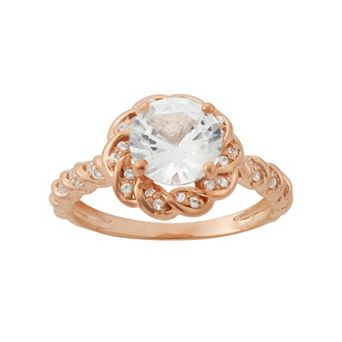 Lab-Created White Sapphire 14k Rose Gold Over Silver Halo Ring